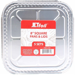 Jet Foil 8" Square Pans/Lids, 5 Ct